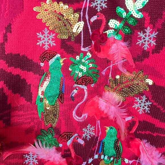 Ugly Christmas Sweater with Flamingos and Feathers by 33 Degrees Womens Size XXL - Picture 3 of 9